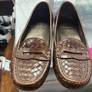 Brown Woven Leather Loafers